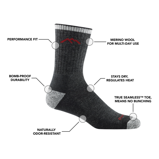 Darn Tough Hiker Micro Crew Midweight túrazokni csillapítással, Fekete