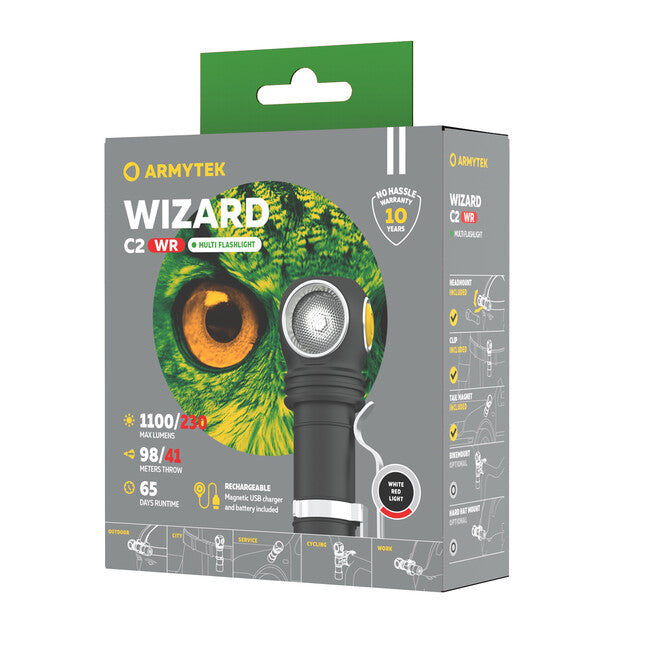 ArmyTek Wizard C2 WR fejlámpa LED mágneses tartóval akkumulátoros táplálás 1100 lm 3 h 65 g, White & Red