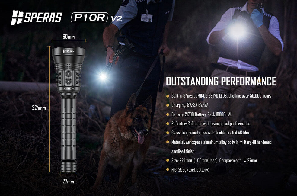 Speras P10R V2 újratölthető LED zseblámpa 10000LM