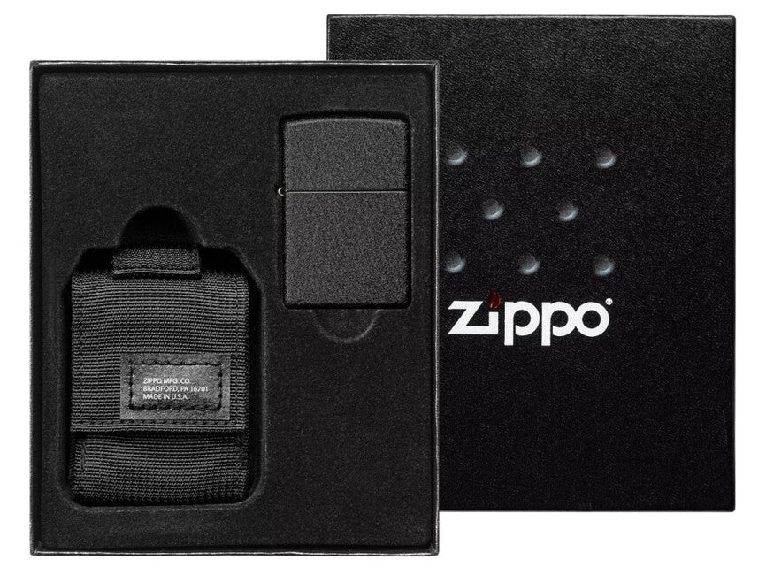 Zippo Black Crackle szett taktikai tok + öngyújtó, fekete
