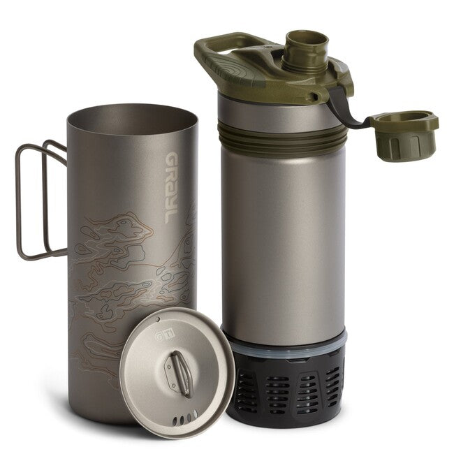 GRAYL GeoPress™ Purifier szűrő palack Titanium + Cook Lid, Olive Drab