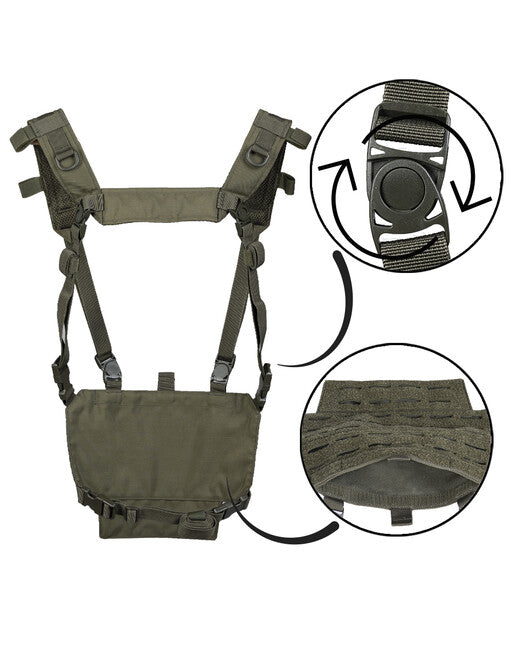 Mil-Tec CHEST RIG könnyű taktikai mellény LASER panellel, zöld