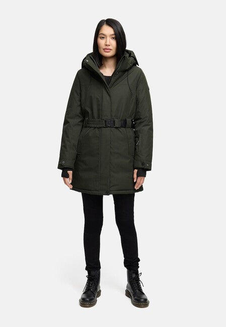 Navahoo FROSTKUSS 14 női téli parka levehető kapucnival és övvel, dark olive