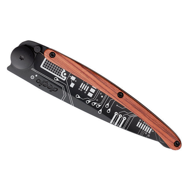 Deejo Tattoo összecsukható kés Circuit Board Black coralwood