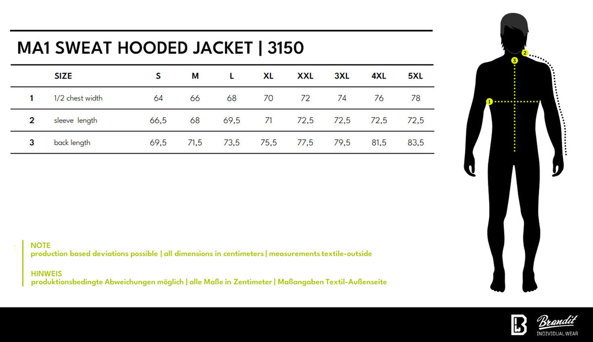 Veľkostná tabuľka MA1 Sweat Hooded Jacket