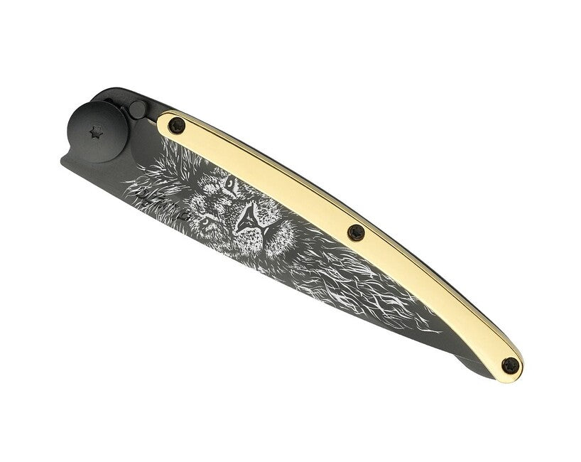 Deejo GOLD Tattoo összecsukható kés 23kt yellow Lion