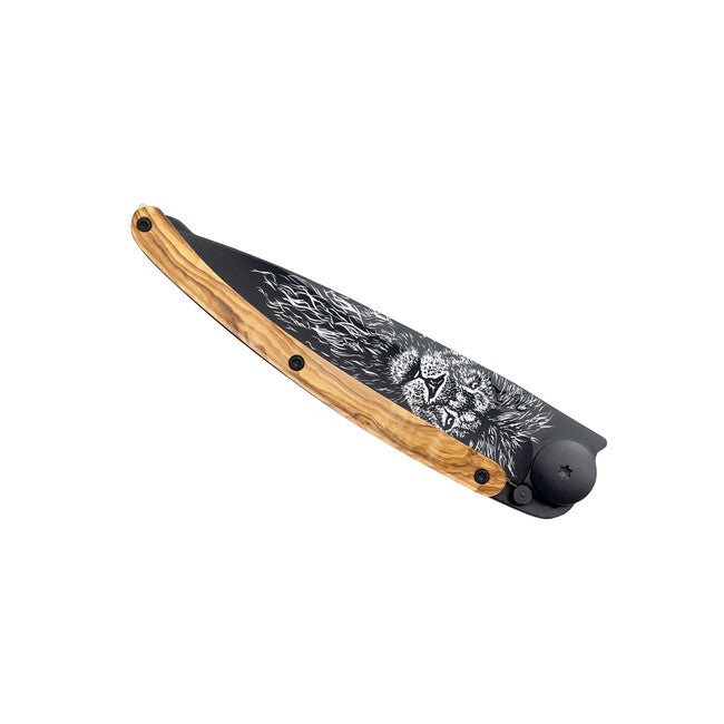 Deejo Tattoo összecsukható kés Black olive wood Leo