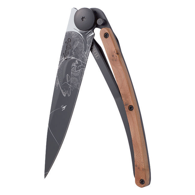 Deejo Trout összecsukható kés Nature black juniper wood