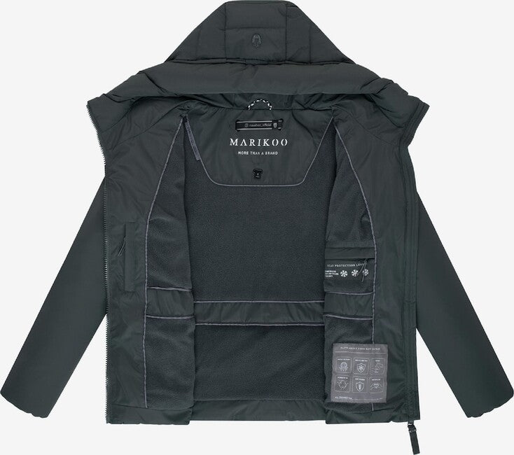 Marikoo HIMEE 16 női téli kabát magas gallérral és övvel, stone green