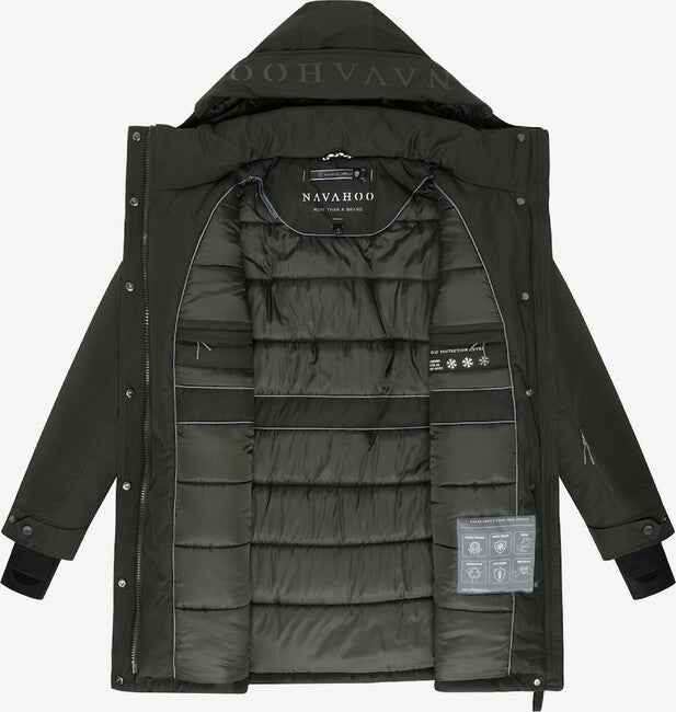 Navahoo FROSTKUSS 14 női téli parka levehető kapucnival és övvel, dark olive