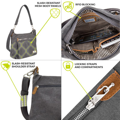 Travelon Heritage Hobo antitolvaj táska, szürke