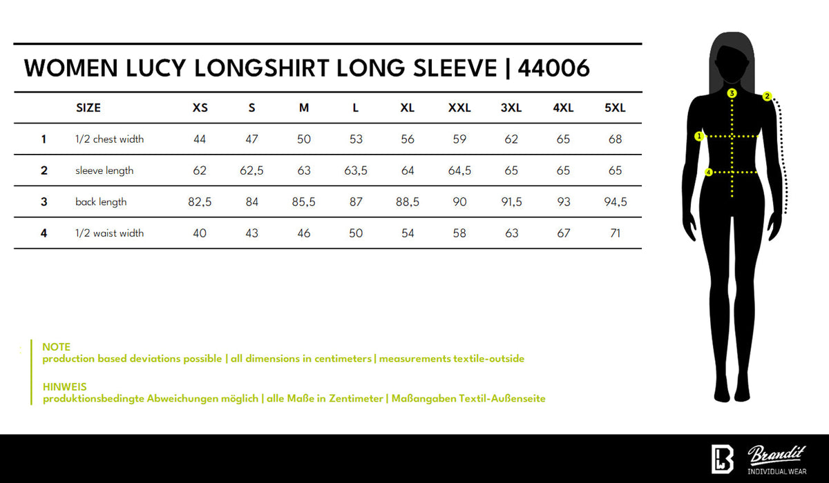Veľkostná tabuľka Women Lucy Longshirt Long Sleeve