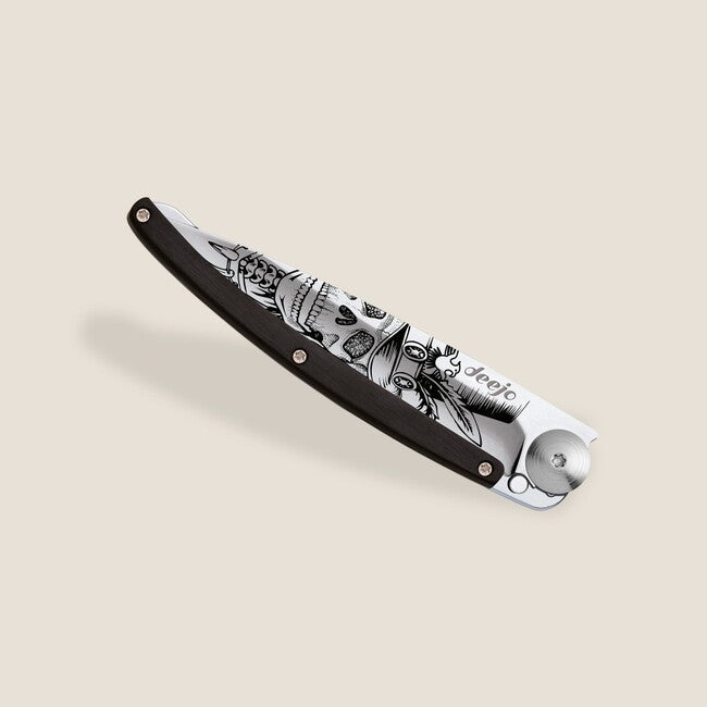 Deejo Tattoo Mirror összecsukható kés ebony wood Dandy Skull
