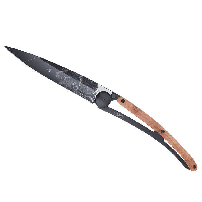 Deejo Trout összecsukható kés Nature black juniper wood