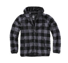 Brandit Worker kapucnis polár kabát Teddyfleece, fekete/szürke