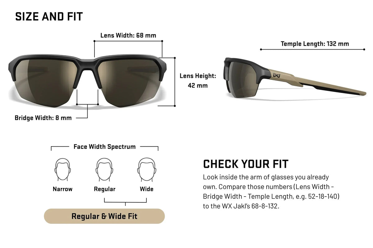 Wiley X Jakl slnečné okuliare Captivate Tungsten Mirror, Matte Black/Tan - Size & Fit