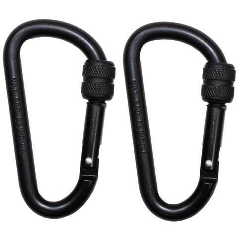 MFH karabiner biztosítóval, fekete, 80x8mm, 2db