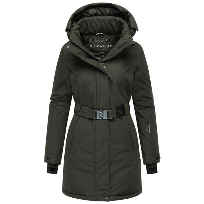 Navahoo FROSTKUSS 14 női téli parka levehető kapucnival és övvel, dark olive