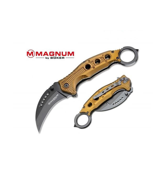 BÖKER® Magnum Black Scorpion karambit kés, arany bronz, 20,5 cm