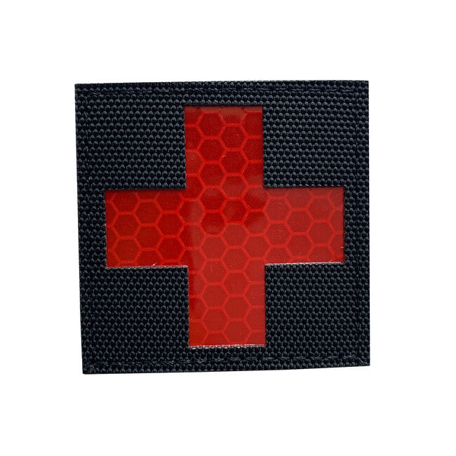WARAGOD Reflective Fabric Cross Medic felvarró Patch Black and Red, fekete és piros