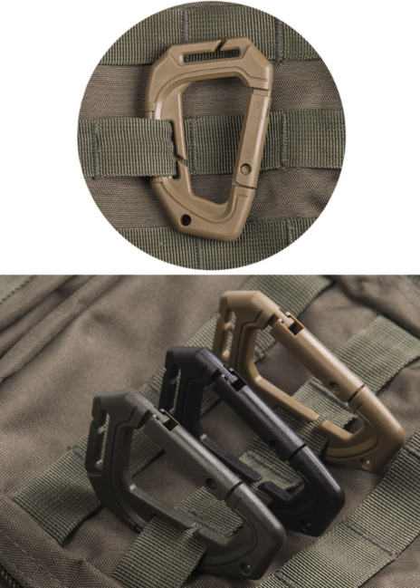 Mil-Tec MOLLE műanyag karabiner taktikai Coyote, 2db