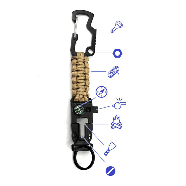 WARAGOD Laito paracord survival multifunkciós kulcstartó 8 az 1-ben, camo coyote