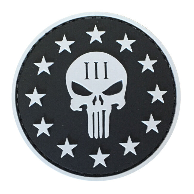 WARAGOD 3D Round Shape of Three Percenter Punisher felvarró fekete, 6cm