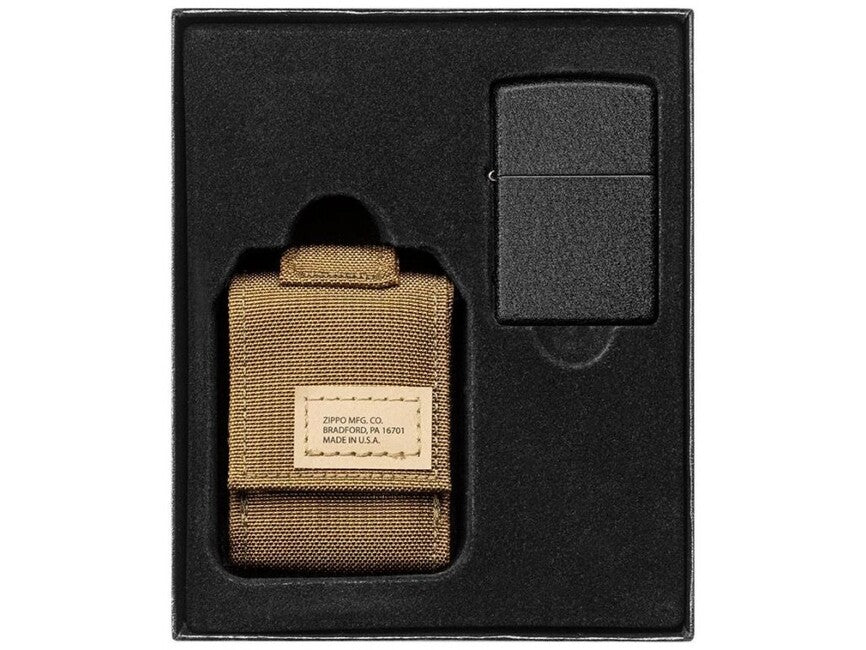 Zippo Black Crackle szett taktikai tok + öngyújtó, barna