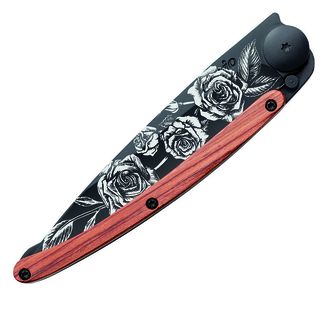 Deejo összecsukható kés Black tattoo coralwood roses