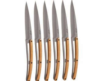 Deejo 6 db-os kés készlet Table, szürke titán, olíva fa
