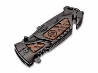 Böker Plus AK-14 taktikai kés 9,3 cm, fekete, alumínium, fa, nejlon tok, nejlon hüvely