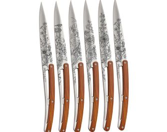 Deejo összecsukható steak kés készlet, fényes felület, coralwood design Blossom