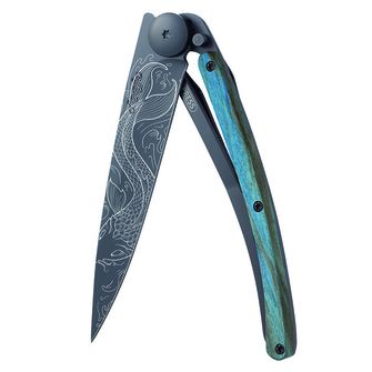 Deejo összecsukható kés Black tattoo blue beech Fish