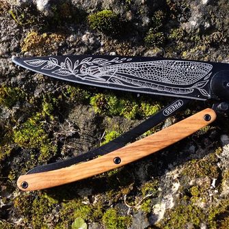 Deejo összecsukható kés Tattoo Black olive wood Dragongly