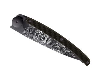 Deejo összecsukható kés Tattoo Black carbon Lion