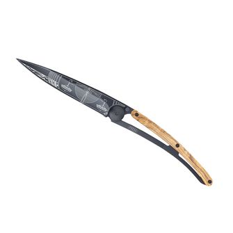 Deejo összecsukható kés Tattoo Black olive wood Libra