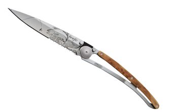Deejo összecsukható kés Serration titan wood Trout