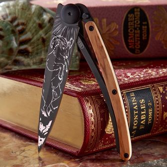 Deejo összecsukható kés Tattoo Black olive wood Aries