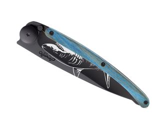Deejo összecsukható kés Tattoo Black blue beech Shark