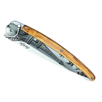 Deejo összecsukható kés Tattoo Mirror olive wood Eiffel Tower