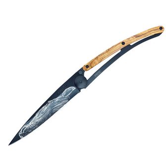 Deejo összecsukható kés Black tattoo olive wood warmblood