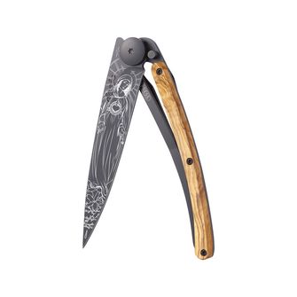 Deejo összecsukható kés Tattoo Black olive wood Virgo