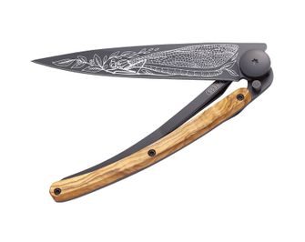 Deejo összecsukható kés Tattoo Black olive wood Dragongly