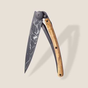 Deejo összecsukható kés Tattoo Black olive wood Taurus