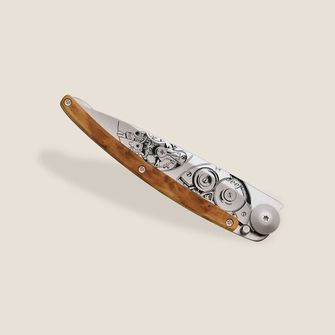 Deejo összecsukható kés Horlogéria juniper wood grey titanium watchmaker