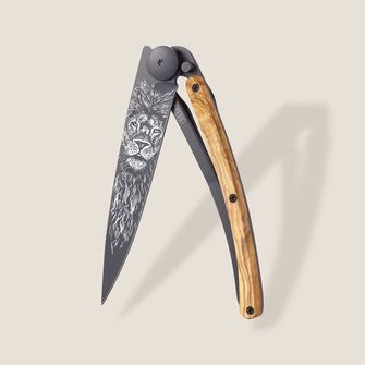 Deejo összecsukható kés Tattoo Black olive wood Leo