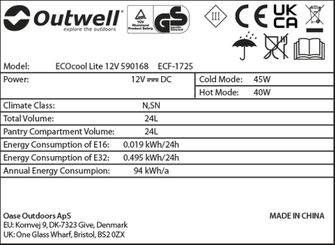 Outwell ECOcool Lite 24 12V-os kemping hűtőtáska, sötétkék