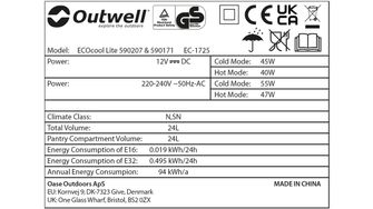 Outwell ECOcool Lite 24 12V/230V kemping hűtőtáska, sötétkék