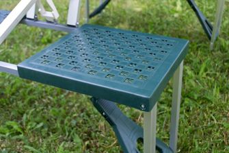 Kemping asztal székekkel, összecsukható, zöld