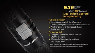 LED zseblámpa Fenix E35 Ultimate Edition 1000 lumen több pozíciós gomb 